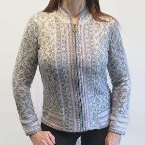 Appleseed's Oslo Gray and Pink Full Zip Cardigan Sweater